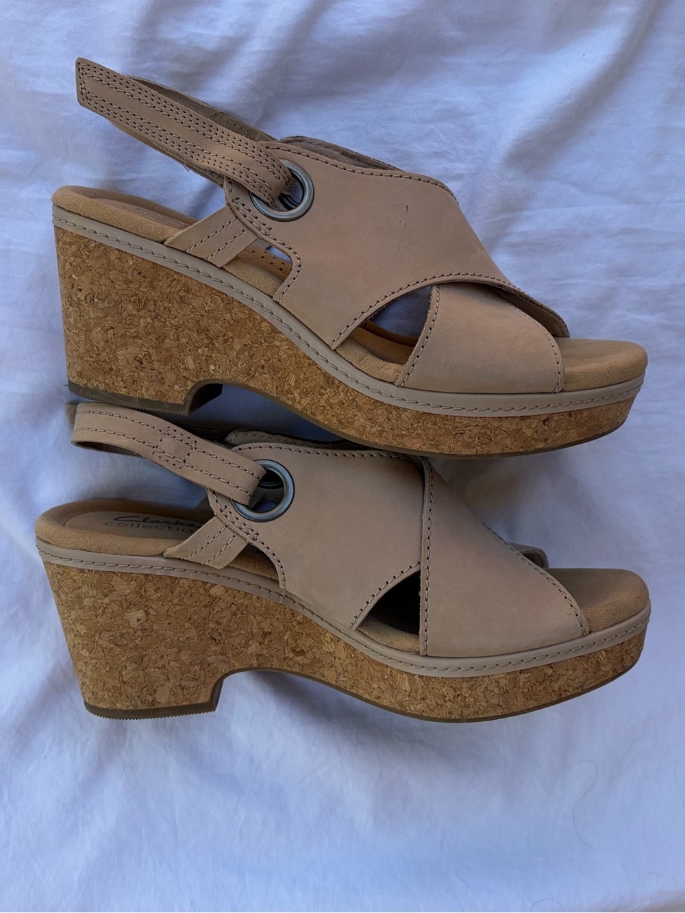 Clarks Collection Leather Back- Velcro Strap Wedges Giselle Loop Natural Sz 8 - Picture 2 of 10